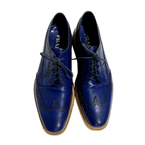 Prada Wingtip Jute Trim Platform Espadrilles in Cobalt Blue - Picture 1 of 7